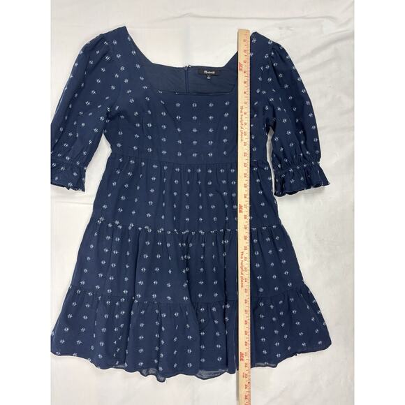 MADEWELL $108 Square-Neck Puff-Sleeve Blue Clip Dot Babydoll Dress 4 Cottagecore - Picture 9 of 10